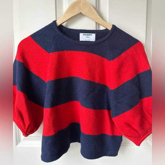 Old Navy Sweaters - Old Navy Red and Navy Wide-Stripe Crewneck Sweater
